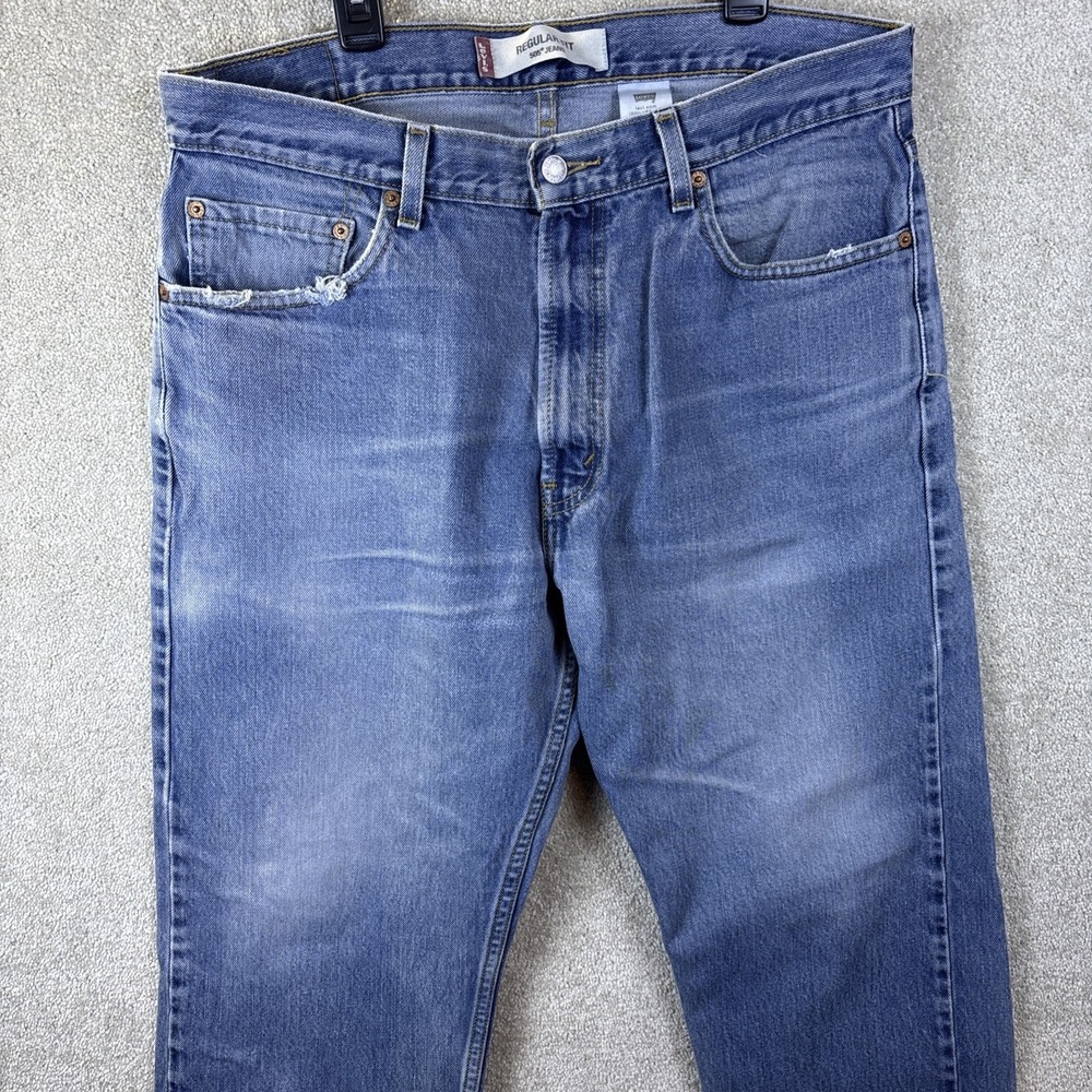 Levi's 505 Regular Fit Jeans Mens 36x30 Blue Distressed Faded Denim 00505-4886